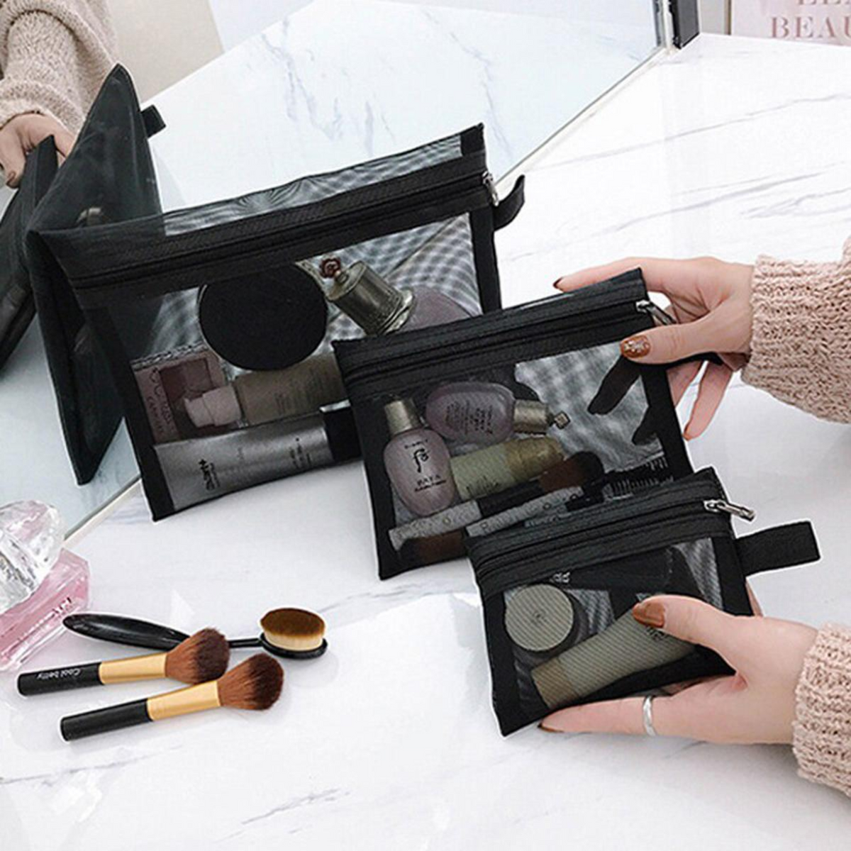 3-Piece Professional Makeup & Toiletry Pouch Set