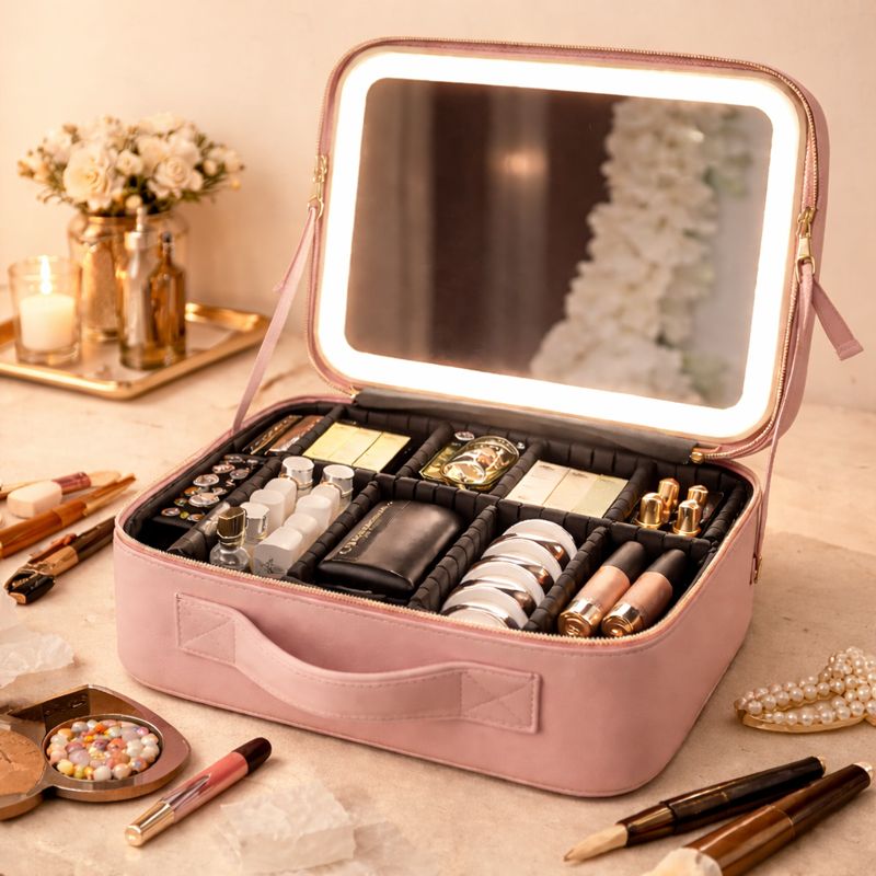 Smart LED Makeup Case with Mirror, Portable Storage