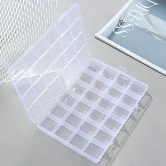 24-Grid Transparent Plastic Storage Box | Multi-Use Organizer for Jewelry, Beads, Nail Art & Pills