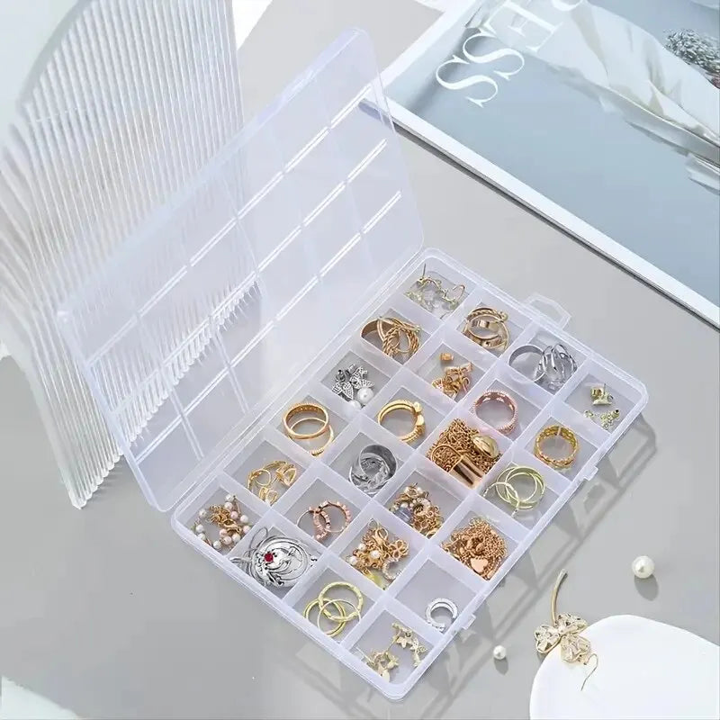 24-Grid Transparent Plastic Storage Box | Multi-Use Organizer for Jewelry, Beads, Nail Art & Pills