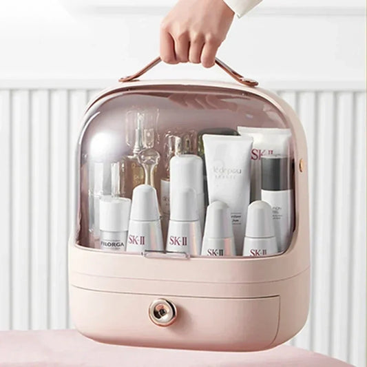 Dust-Proof Makeup Organizer with Lid & Drawers – Desktop & Bathroom Storage