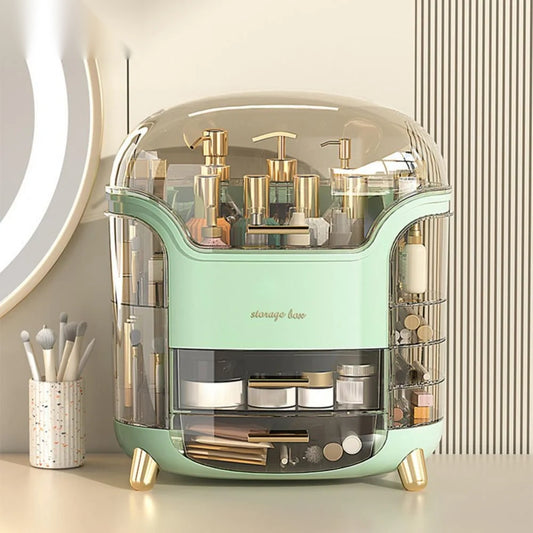Luxury 360° Rotating Cosmetic Organizer – Moisture-Proof Makeup Storage Box (White)