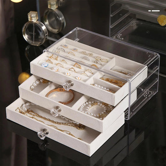 Shenish™ Luxe Vanity Box – 3-Layer Velvet Jewellery Organizer | Rings, Chains & Earrings