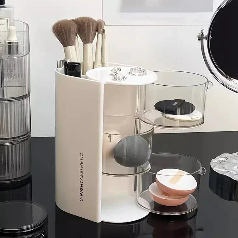 3 Layer Cosmetic Storage Box with Rotating Organizer