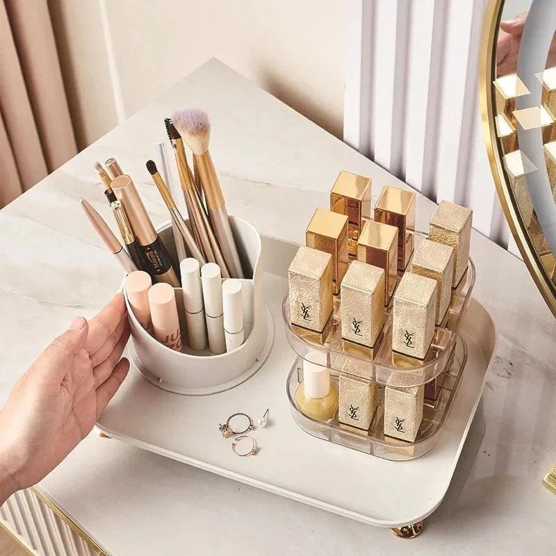 360° Rotating Makeup Brush Organizer and Lipstick Storage Box