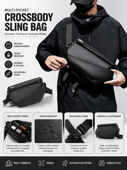 Multi Pockets Shoulder Bag – Sling Bag Crossbody Motorcycle Backpack for Men