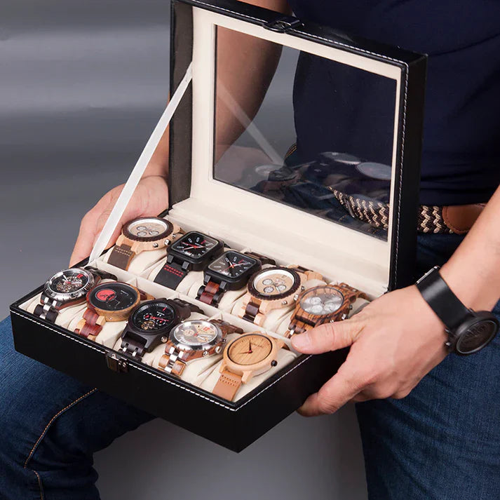 10 Grid Watch Organizer – Premium Faux Leather Box - Image 2