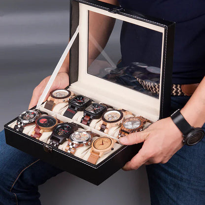 10 Grid Watch Organizer – Premium Faux Leather Box - Image 2
