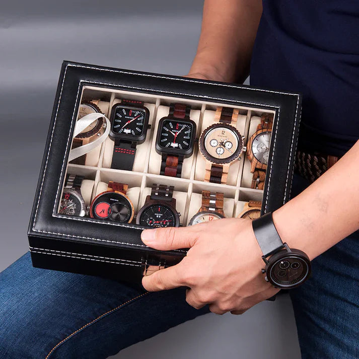 10 Grid Watch Organizer – Premium Faux Leather Box - Image 3