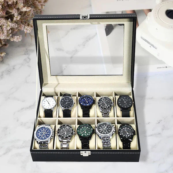 10 Grid Watch Organizer – Premium Faux Leather Box - Image 4