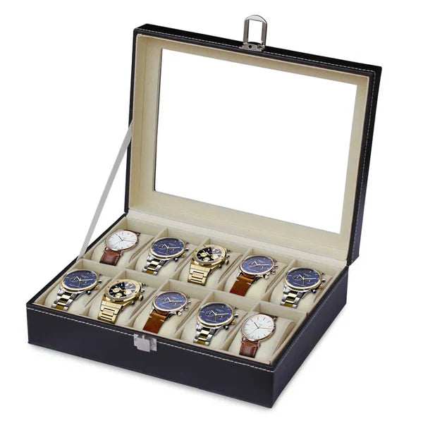 10 Grid Watch Organizer – Premium Faux Leather Box - Image 5