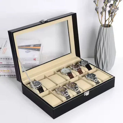12 Grid Watch Organizer – Rectangular Faux Leather Box - Image 2