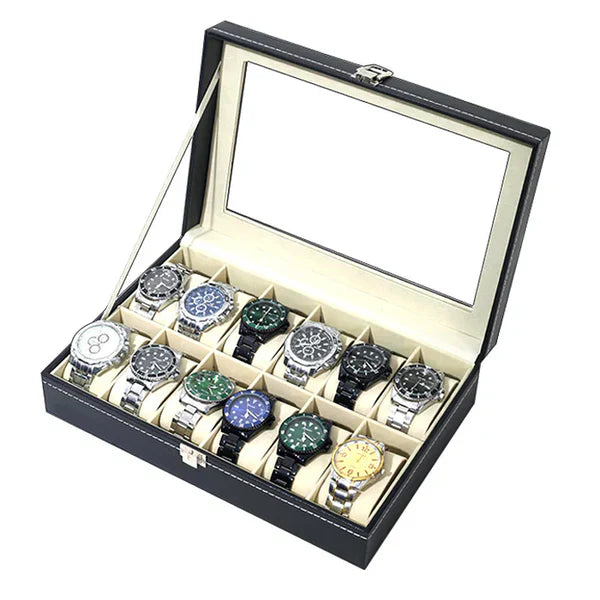 12 Grid Watch Organizer – Rectangular Faux Leather Box - Image 4