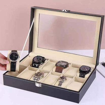 12 Grid Watch Organizer – Rectangular Faux Leather Box - Image 5