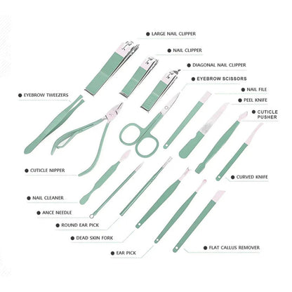 Shenish™ Professional 16PCS Manicure Set With Leather Portable Case - Full Size