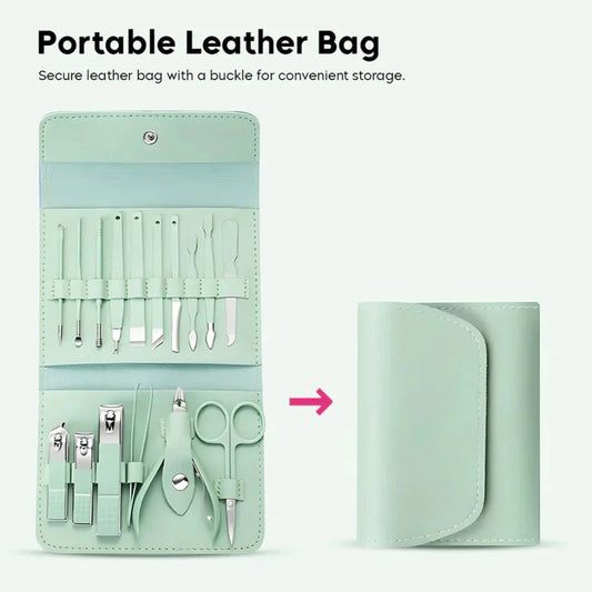 Shenish™ Professional 16PCS Manicure Set With Leather Portable Case - Full Size