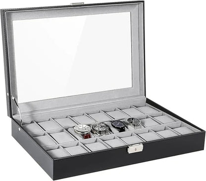 24 Grid Watch Organizer – Large Capacity Faux Leather Box - Image 2
