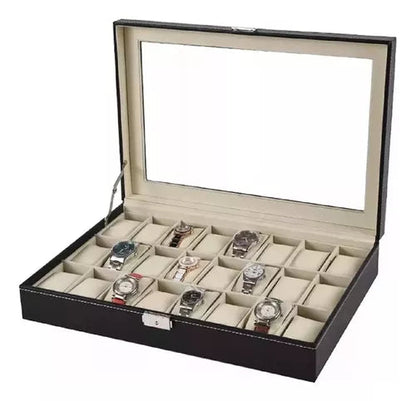 24 Grid Watch Organizer – Large Capacity Faux Leather Box - Image 3