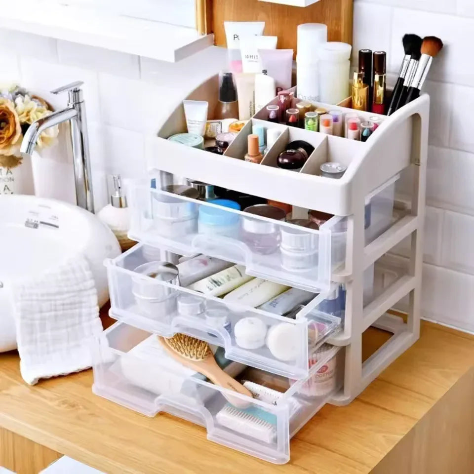 3 Layer Cosmetic Storage Case with Drawers