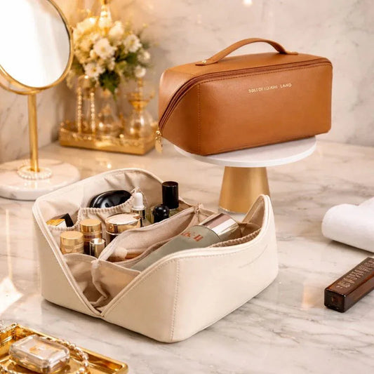 Classy Leather Cosmetic Bag Portable Makeup Pouch for Travel - Image 1