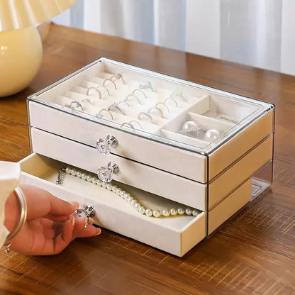 Shenish™ Luxe Vanity Box – 3-Layer Velvet Jewellery Organizer | Rings, Chains & Earrings