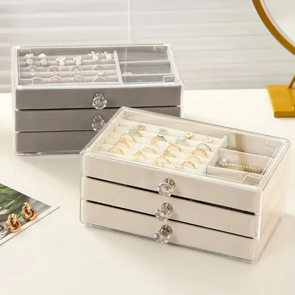 Shenish™ Luxe Vanity Box – 3-Layer Velvet Jewellery Organizer | Rings, Chains & Earrings