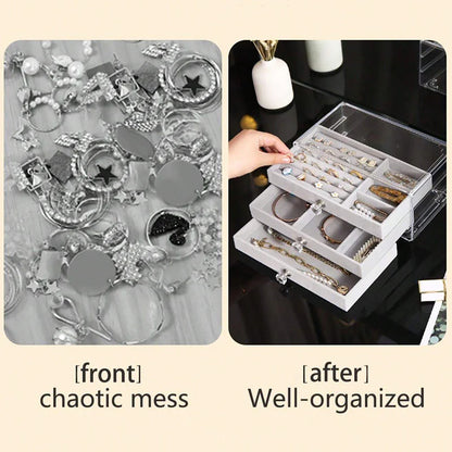 Shenish™ Luxe Vanity Box – 3-Layer Velvet Jewellery Organizer | Rings, Chains & Earrings