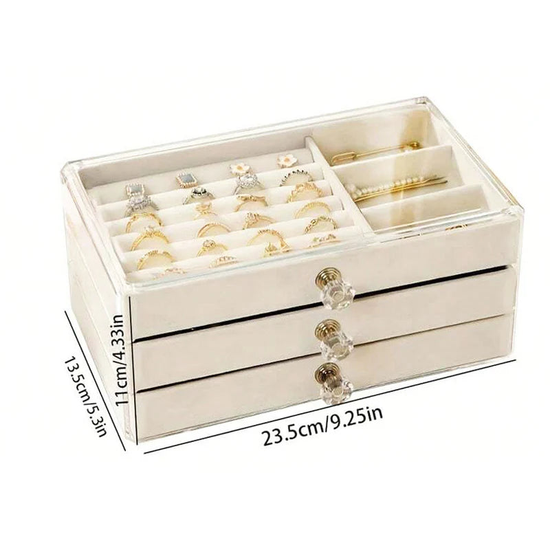Shenish™ Luxe Vanity Box – 3-Layer Velvet Jewellery Organizer | Rings, Chains & Earrings