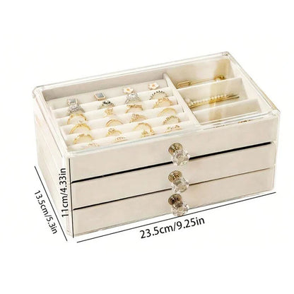 Shenish™ Luxe Vanity Box – 3-Layer Velvet Jewellery Organizer | Rings, Chains & Earrings
