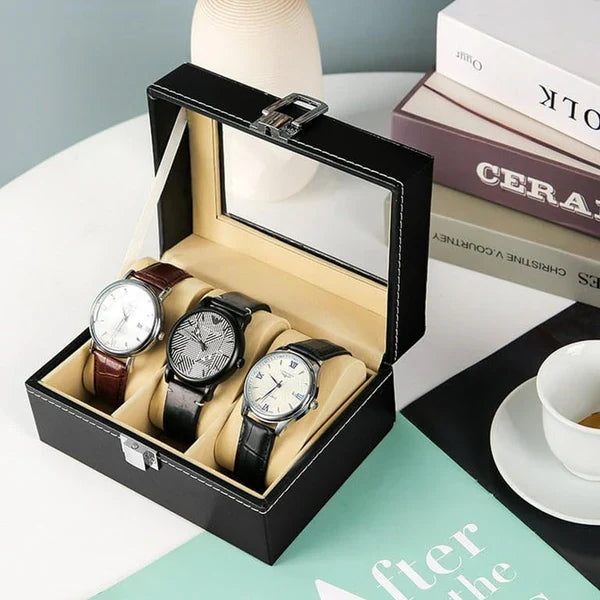 3 Grid Watch Organizer – Compact Faux Leather Box - Image 2