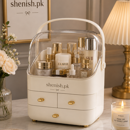 Makeup Organizer Storage Box with Cover & Drawers (Random Color)