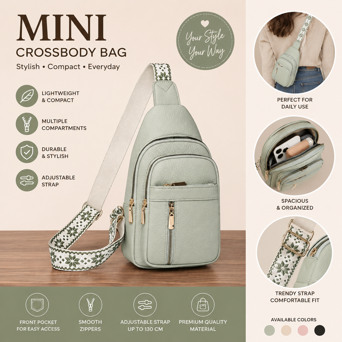 Mini Crossbody Bag – Leather Sling Bag for Women