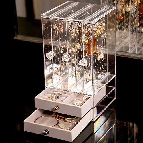 Velvet Acrylic Earring Holder & Jewelry Organizer – 3 Slide-Out Panels & 2 Drawers – Image 3