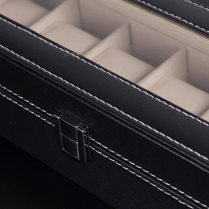 6 Grid Watch Organizer – Rectangular Faux Leather Box - Image 5