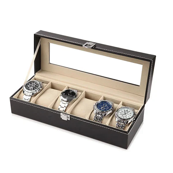 6 Grid Watch Organizer – Rectangular Faux Leather Box - Image 6