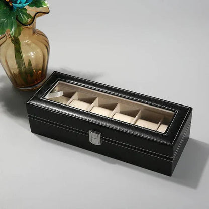 6 Grid Watch Organizer – Rectangular Faux Leather Box - Image 8
