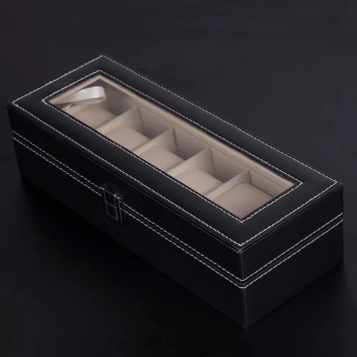 6 Grid Watch Organizer – Rectangular Faux Leather Box - Image 9
