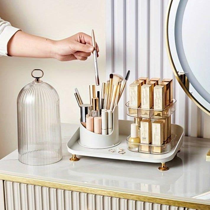 360° Rotating Makeup Brush Organizer and Lipstick Storage Box