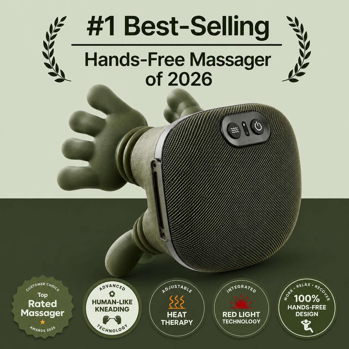Reliva™ Hands-Free Deep Tissue Massager – Neck, Shoulder & Back Relief with Heat & Red Light