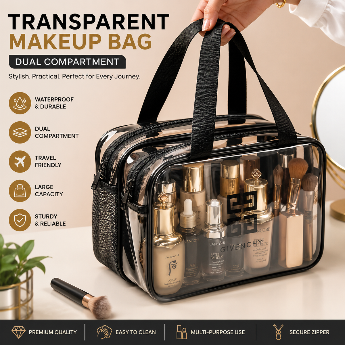 Women's Transparent Waterproof Travel Wash Bag – Large Capacity Makeup & Toiletry Organizer