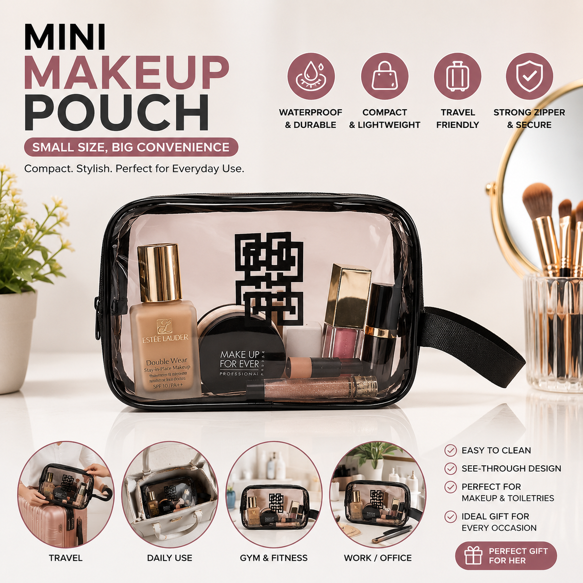 Transparent Waterproof Makeup Bag – Travel Cosmetic Organizer Pouch