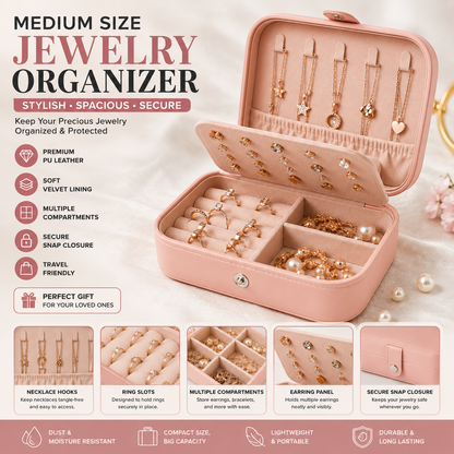 Medium-Sized Leather Jewelry Organizer – Elegant Storage Box for Accessories
