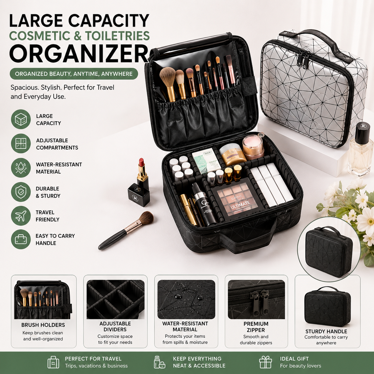 Waterproof Travel Makeup Storage Bag with Pouch – Large Capacity Toiletries & Cosmetic Organizer