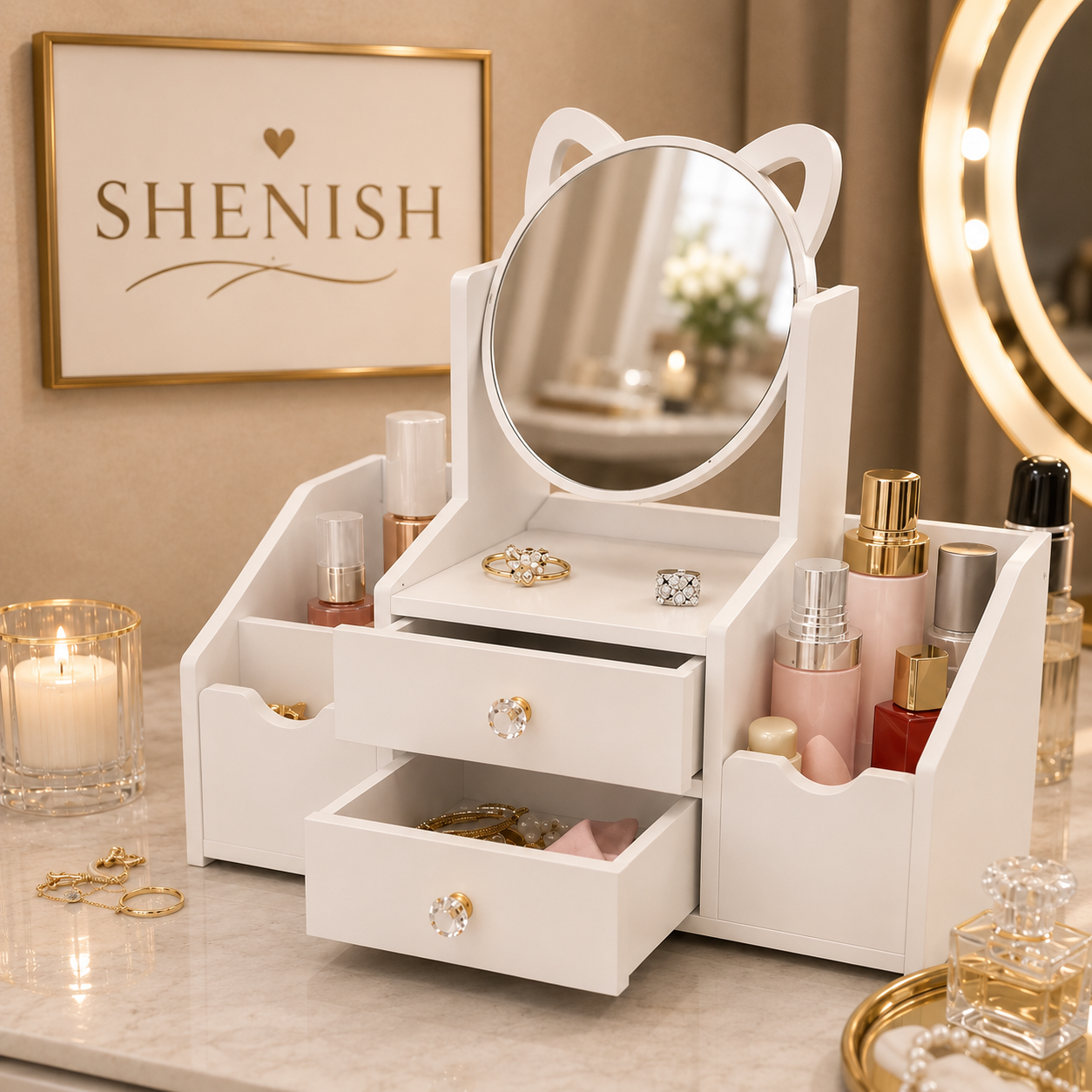 2 Drawer Vanity Mirror & Makeup Organizer