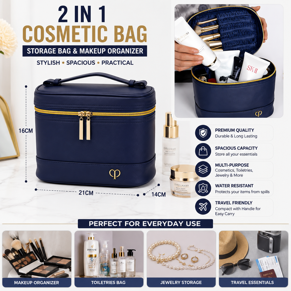 Portable Cosmetic Storage Bag – Large Capacity Makeup & Skincare Organizer for Travel