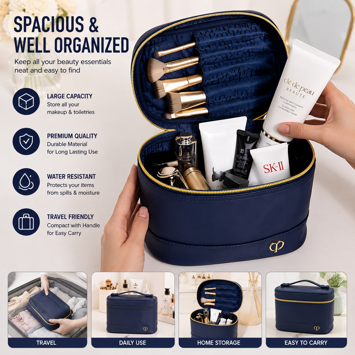 Portable Cosmetic Storage Bag – Large Capacity Makeup & Skincare Organizer for Travel - Image 2