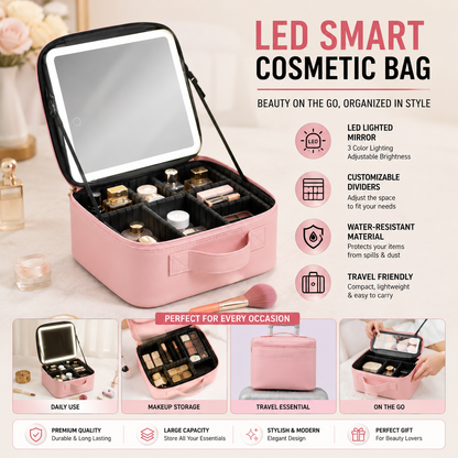 LED Makeup Mirror Handheld Makeup Box – Cosmetic Organizer with Built-in Light Mirror