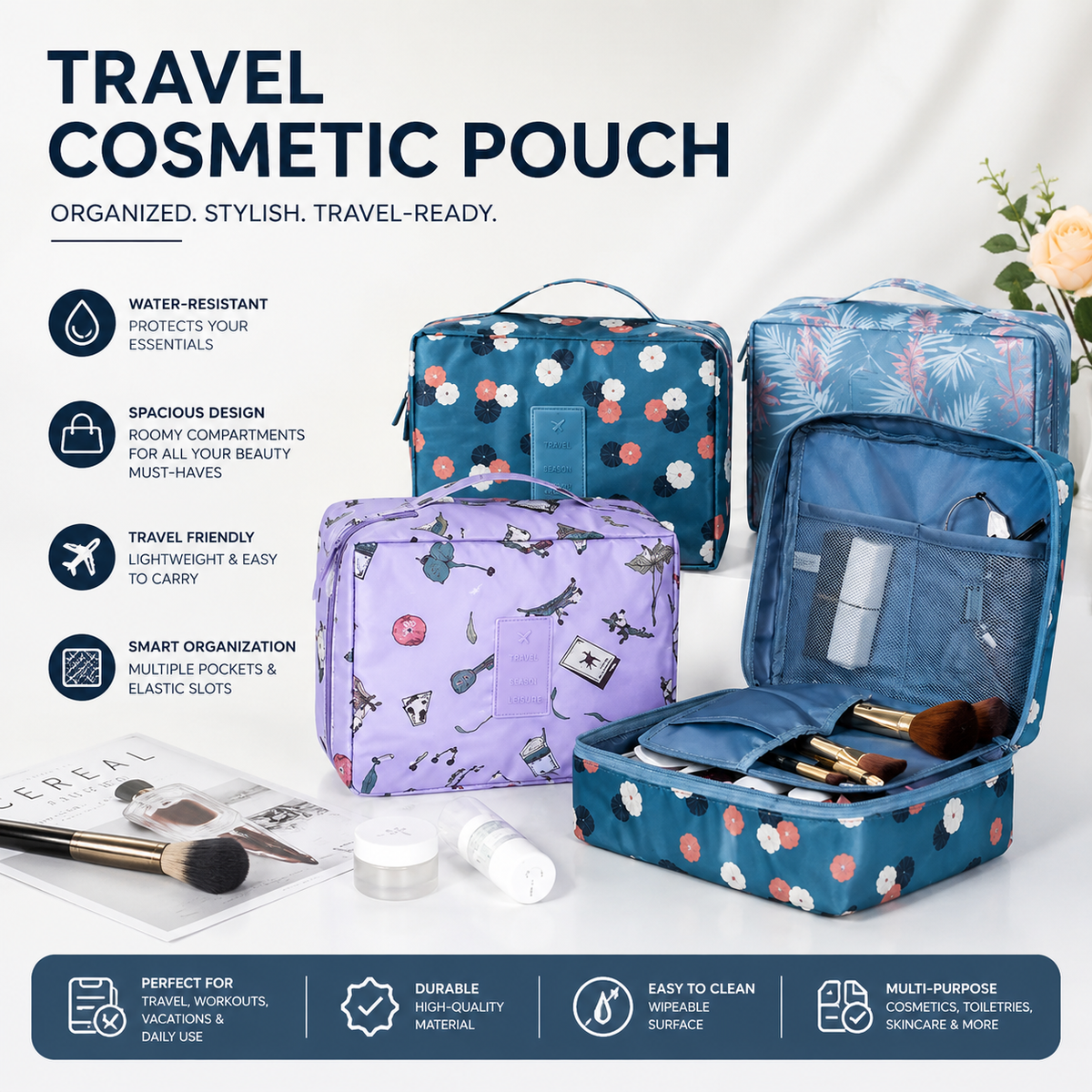 Travel Cosmetic Pouch – Waterproof Large Capacity Makeup Bag
