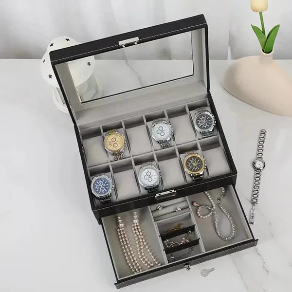 Double Layer 12 Grid Watch and Jewellery Organizer - Image 2