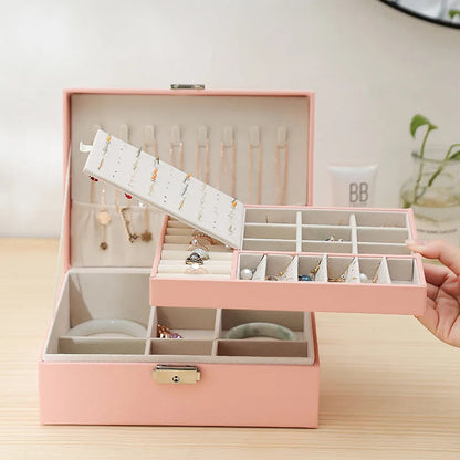 Double Layer Jewelry Organizer Box Lockable Cosmetic Storage Case - Image 6